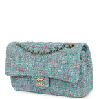 Medium Classic Double Flap Bag Blue Multi Tweed Light Gold Hardware
