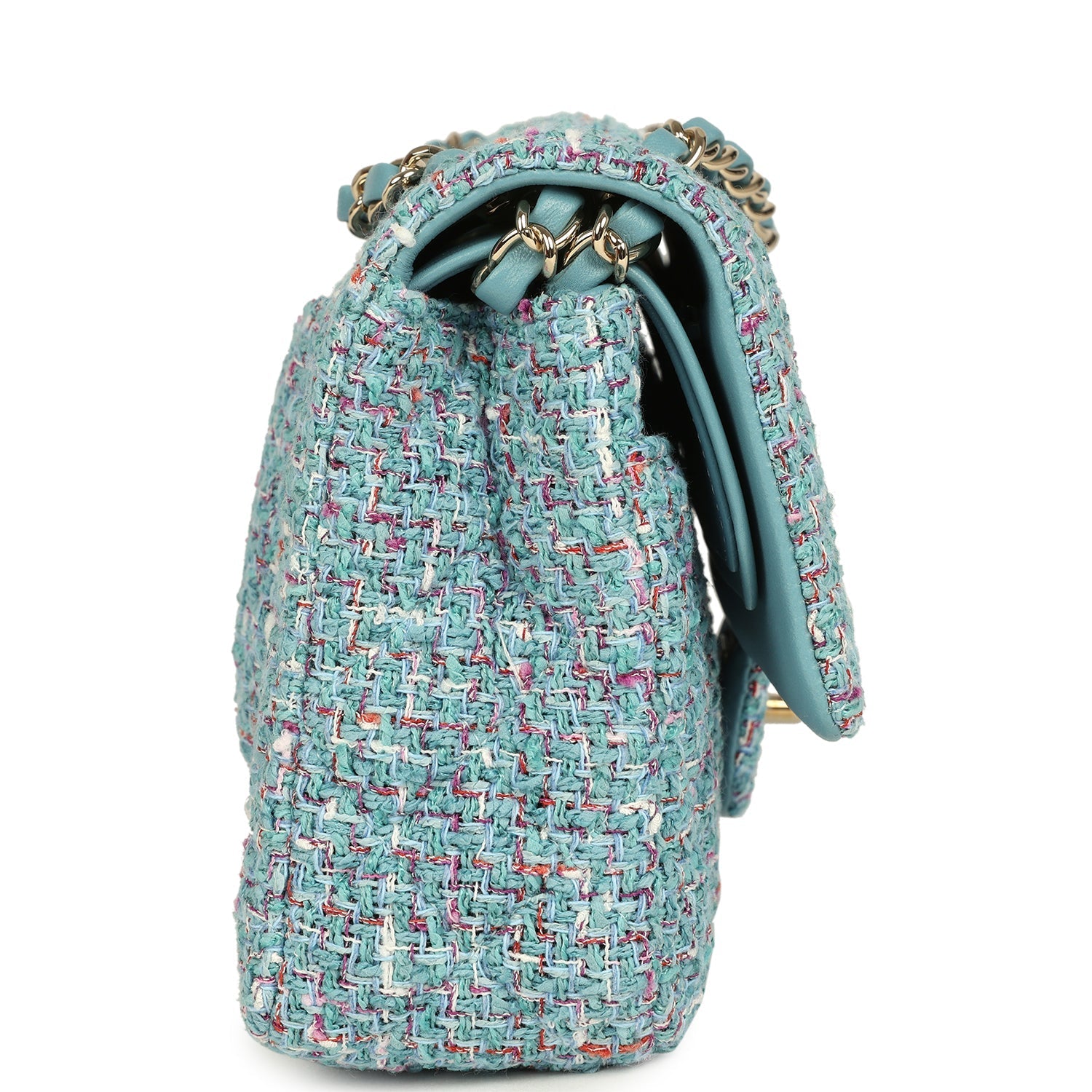 Medium Classic Double Flap Bag Blue Multi Tweed Light Gold Hardware