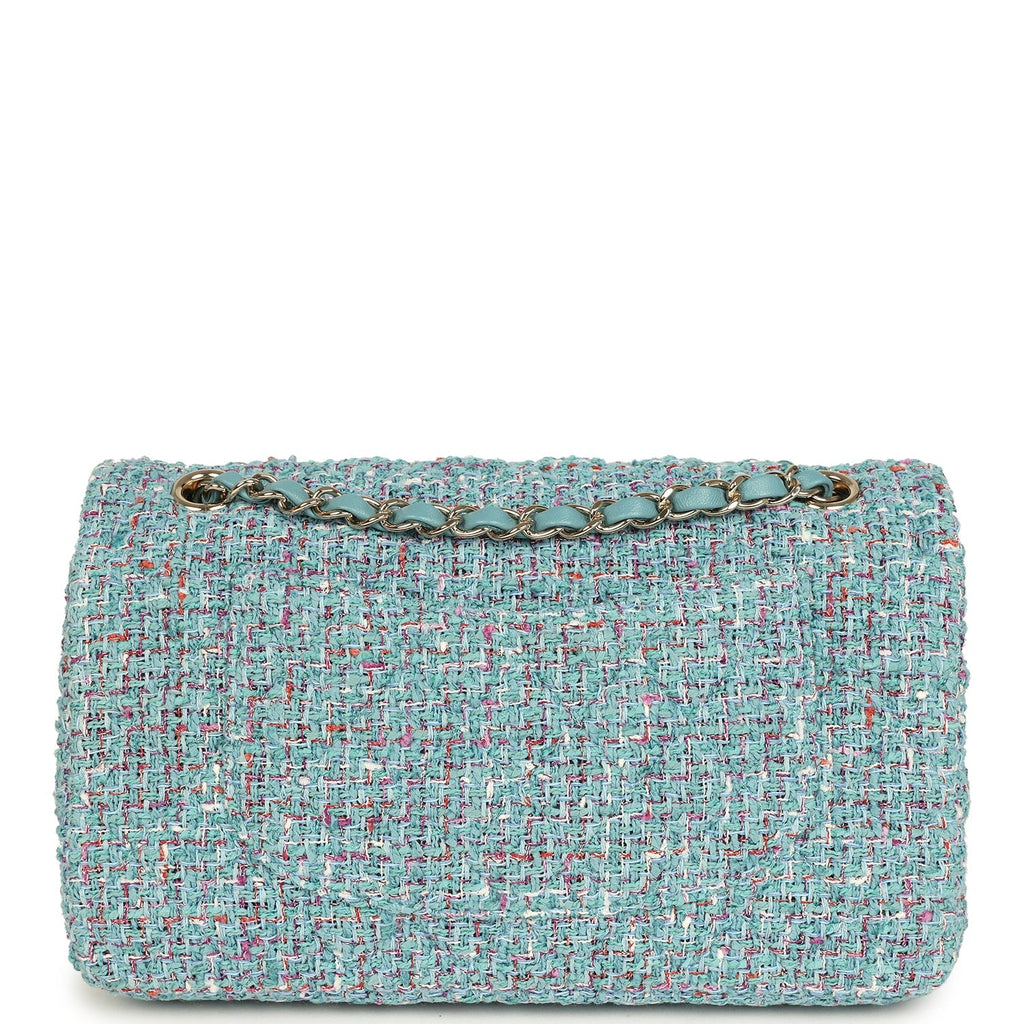 Medium Classic Double Flap Bag Blue Multi Tweed Light Gold Hardware