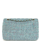 Medium Classic Double Flap Bag Blue Multi Tweed Light Gold Hardware