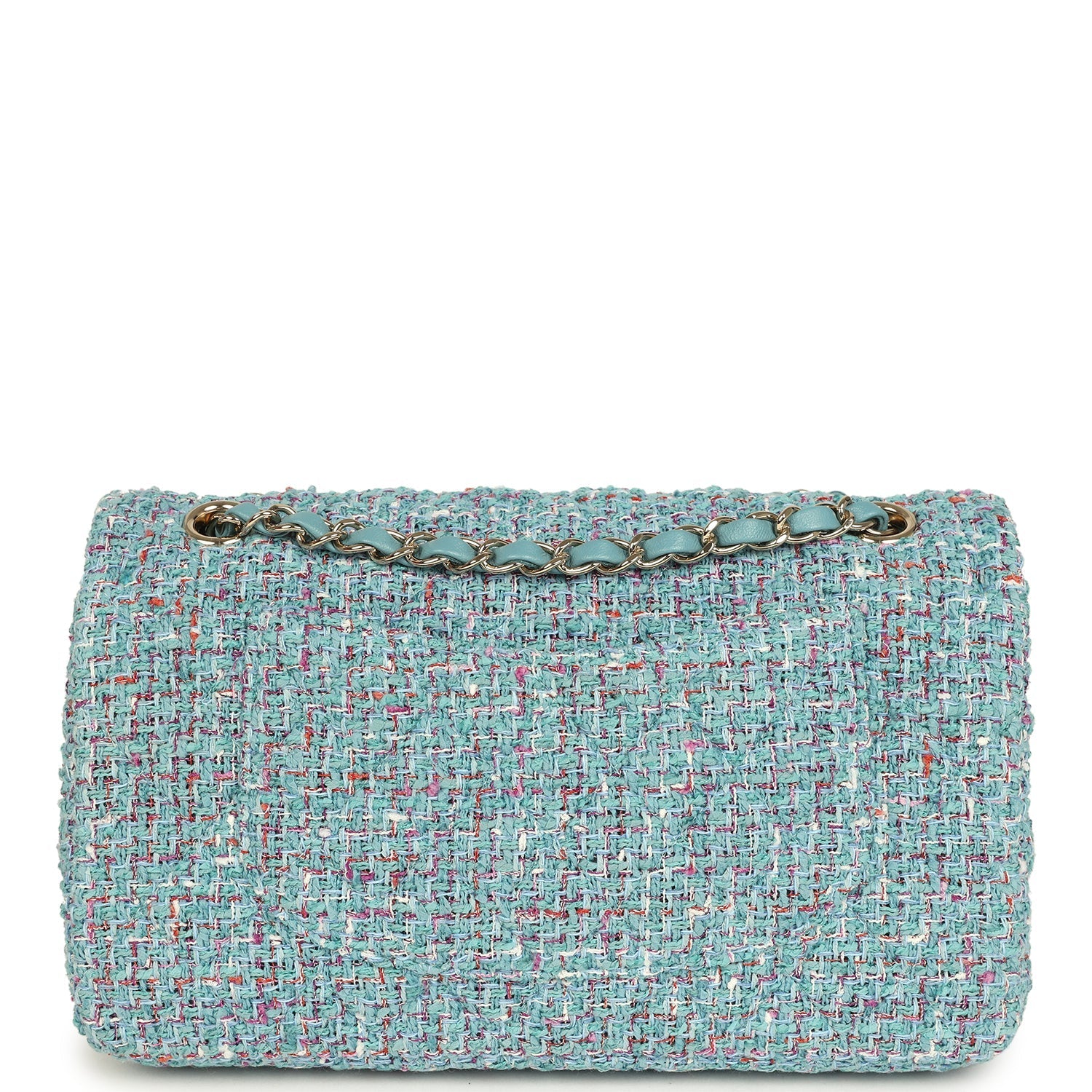 Medium Classic Double Flap Bag Blue Multi Tweed Light Gold Hardware