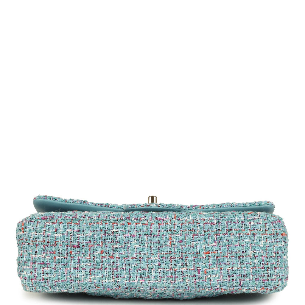 Medium Classic Double Flap Bag Blue Multi Tweed Light Gold Hardware