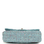 Medium Classic Double Flap Bag Blue Multi Tweed Light Gold Hardware