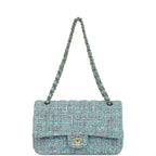 Medium Classic Double Flap Bag Blue Multi Tweed Light Gold Hardware