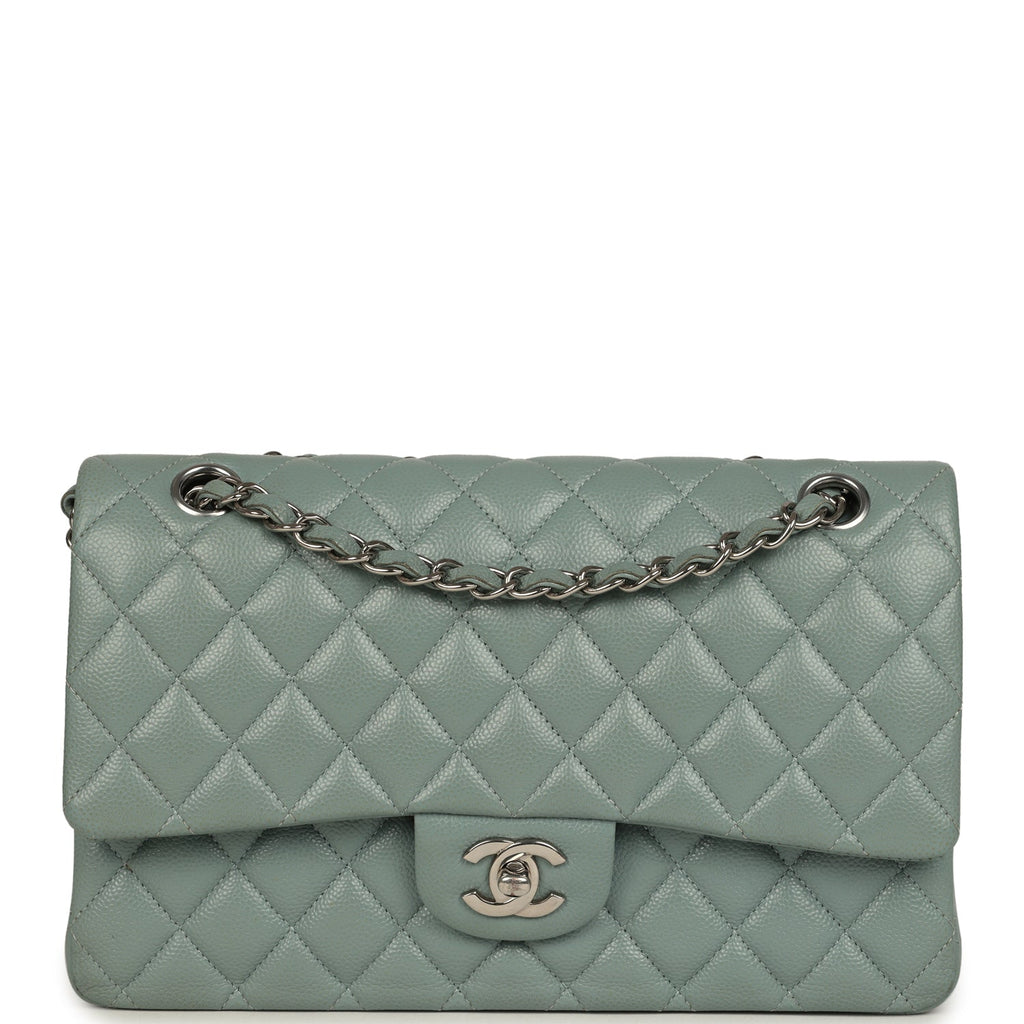 Medium Classic Double Flap Bag Blue Shiny Caviar Silver Hardware