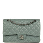 Medium Classic Double Flap Bag Blue Shiny Caviar Silver Hardware