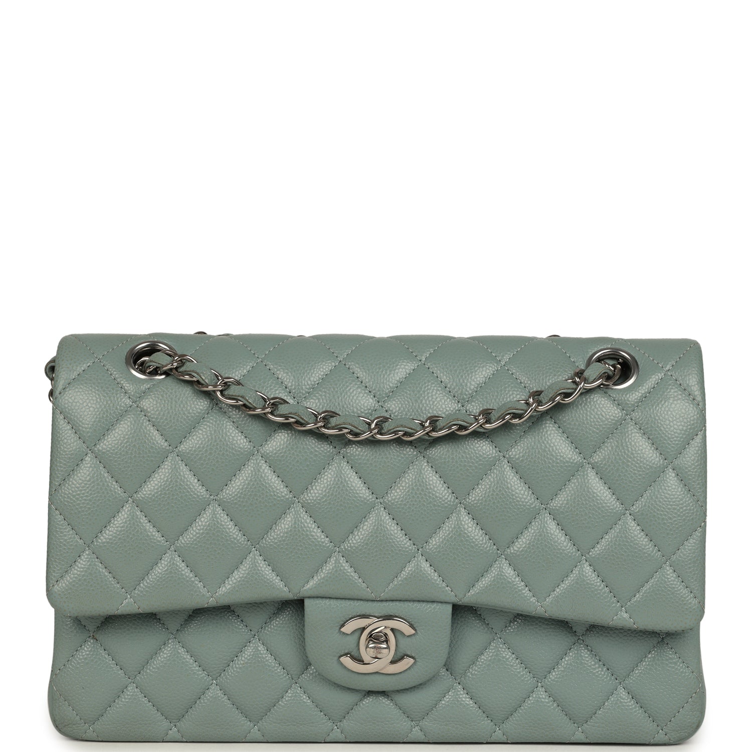 Medium Classic Double Flap Bag Blue Shiny Caviar Silver Hardware
