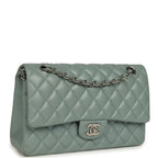 Medium Classic Double Flap Bag Blue Shiny Caviar Silver Hardware