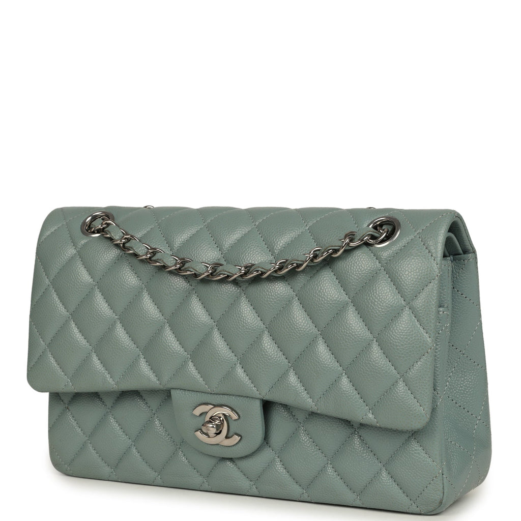 Medium Classic Double Flap Bag Blue Shiny Caviar Silver Hardware