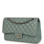 Medium Classic Double Flap Bag Blue Shiny Caviar Silver Hardware