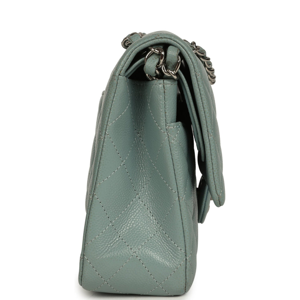 Medium Classic Double Flap Bag Blue Shiny Caviar Silver Hardware