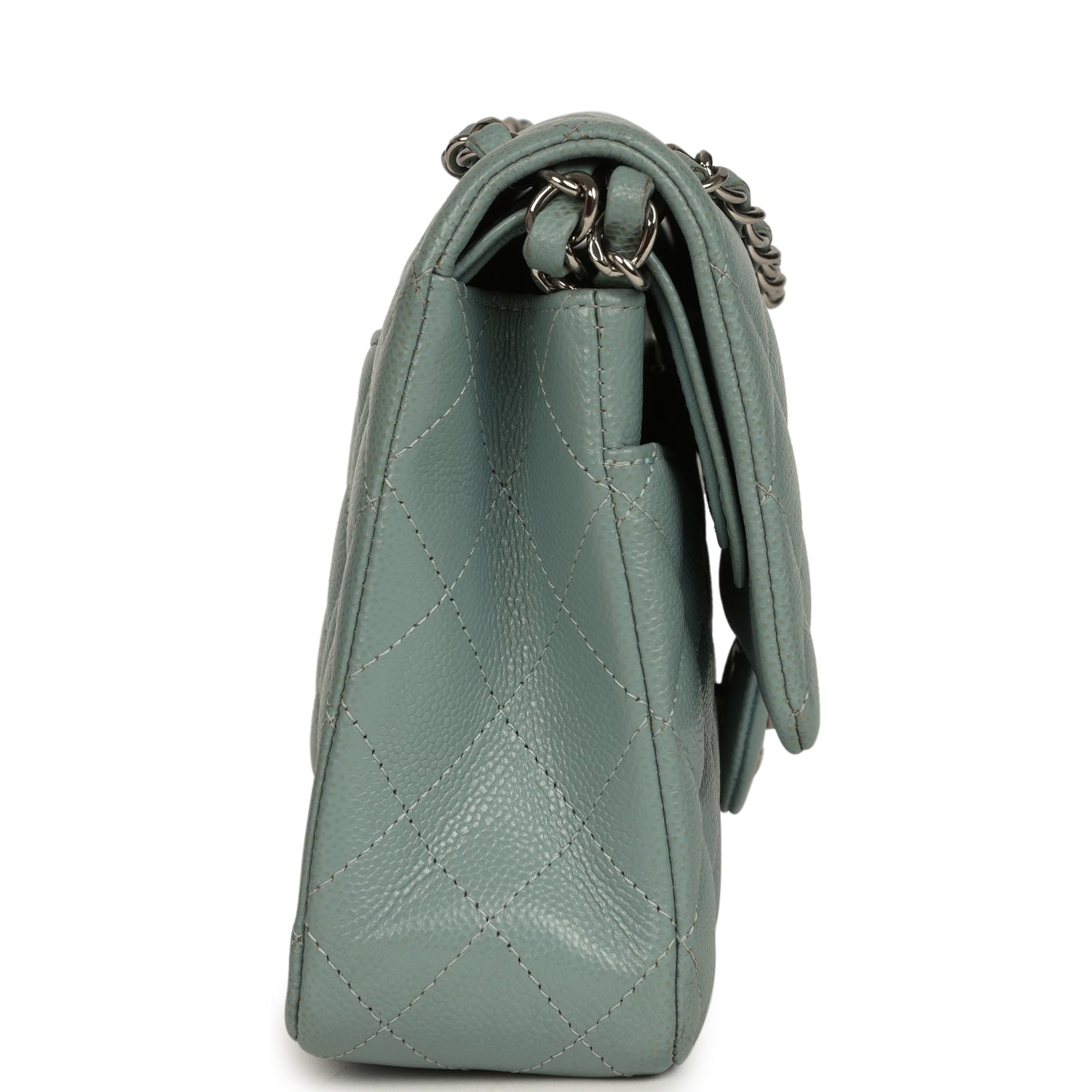 Medium Classic Double Flap Bag Blue Shiny Caviar Silver Hardware