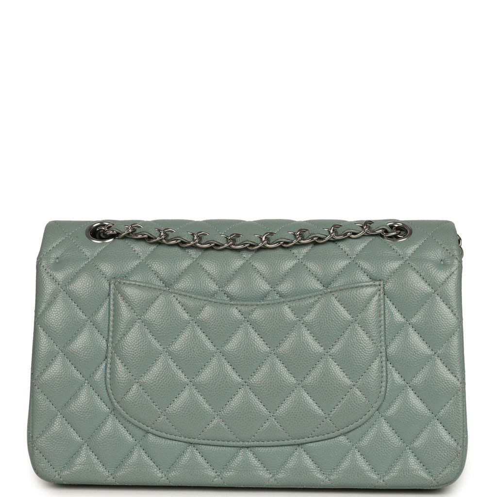 Medium Classic Double Flap Bag Blue Shiny Caviar Silver Hardware