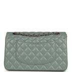 Medium Classic Double Flap Bag Blue Shiny Caviar Silver Hardware