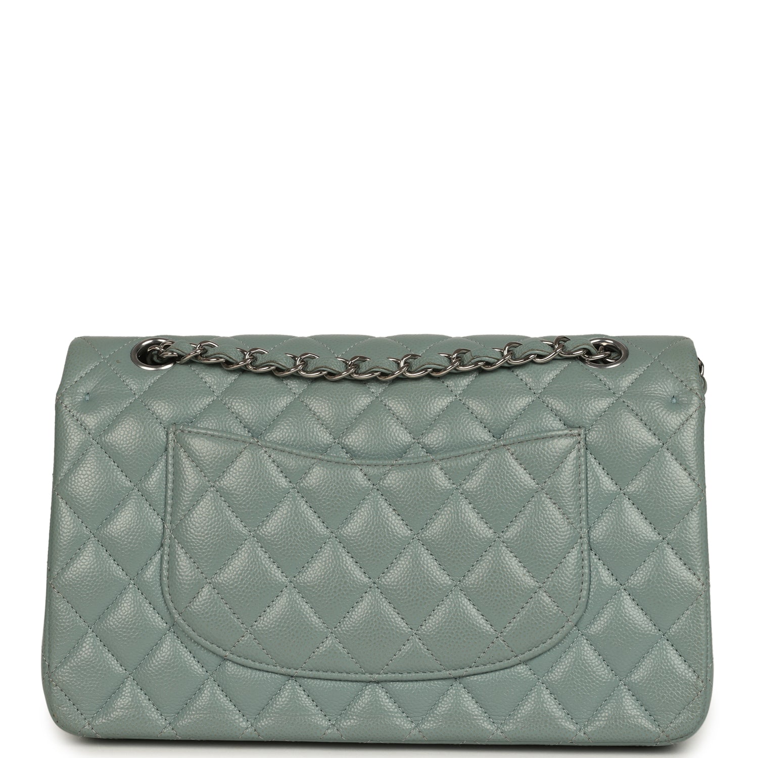Medium Classic Double Flap Bag Blue Shiny Caviar Silver Hardware