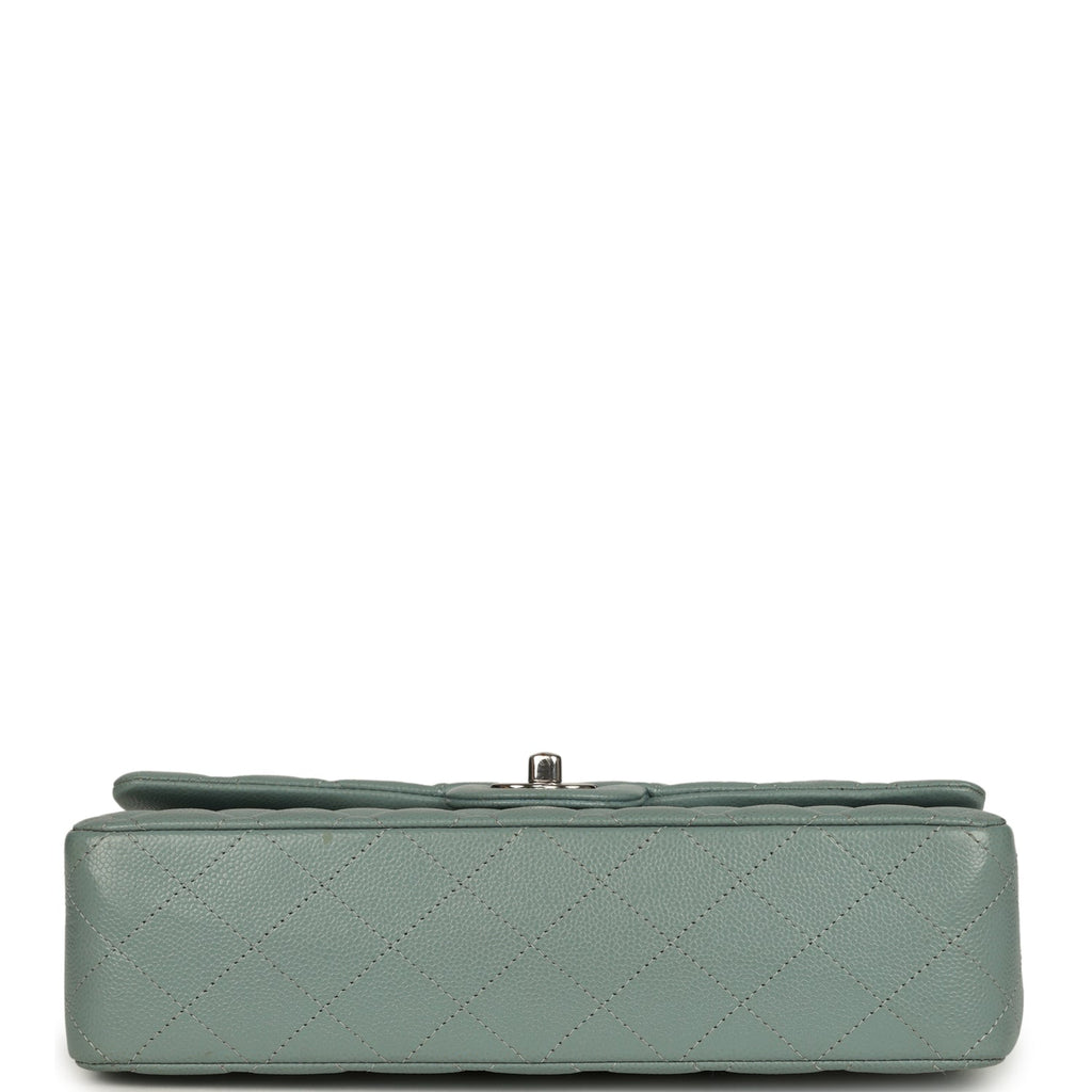 Medium Classic Double Flap Bag Blue Shiny Caviar Silver Hardware