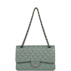 Medium Classic Double Flap Bag Blue Shiny Caviar Silver Hardware