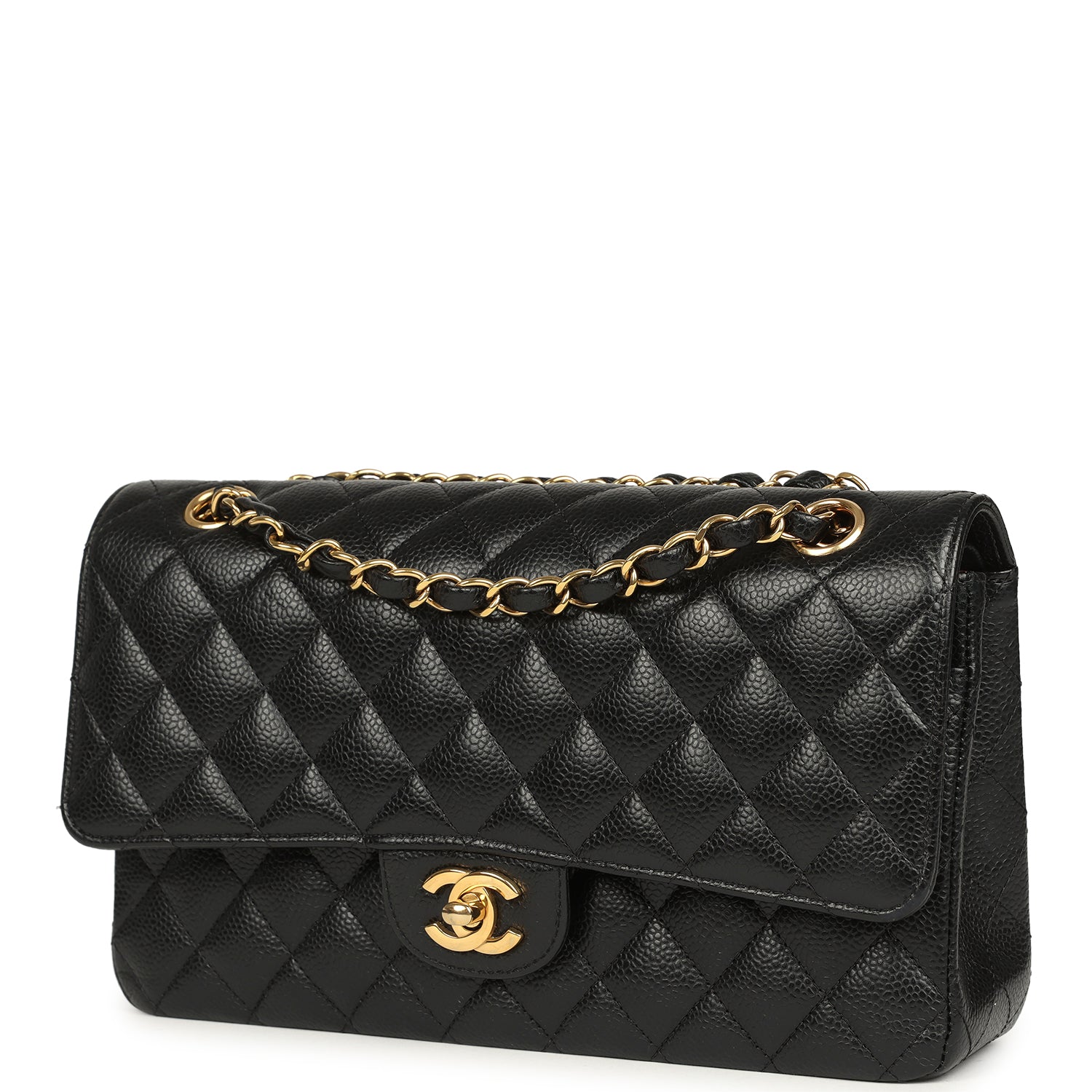 Medium Classic Double Flap Black Caviar Gold Hardware