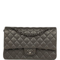 Medium Classic Double Flap Bag Charcoal Metallic Goatskin Aged Ruthenium Hardware