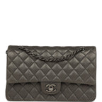 Medium Classic Double Flap Bag Charcoal Metallic Goatskin Aged Ruthenium Hardware