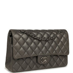 Medium Classic Double Flap Bag Charcoal Metallic Goatskin Aged Ruthenium Hardware
