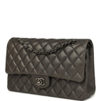 Medium Classic Double Flap Bag Charcoal Metallic Goatskin Aged Ruthenium Hardware