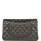 Medium Classic Double Flap Bag Charcoal Metallic Goatskin Aged Ruthenium Hardware
