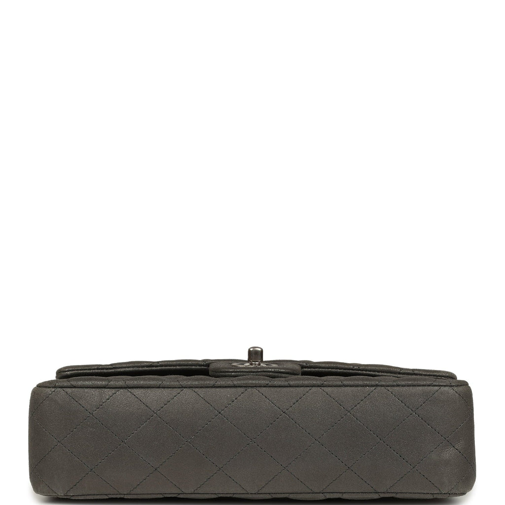 Medium Classic Double Flap Bag Charcoal Metallic Goatskin Aged Ruthenium Hardware