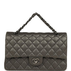 Medium Classic Double Flap Bag Charcoal Metallic Goatskin Aged Ruthenium Hardware