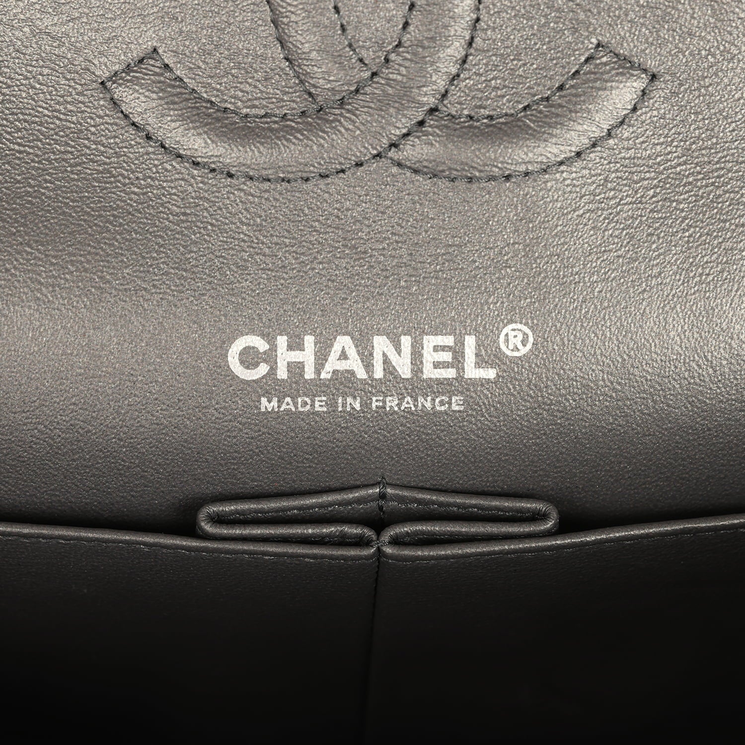 Medium Classic Double Flap Bag Charcoal Metallic Goatskin Aged Ruthenium Hardware