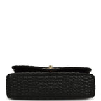 Medium Classic Croc Embossed Double Flap Bag Black Lambskin Gold Hardware