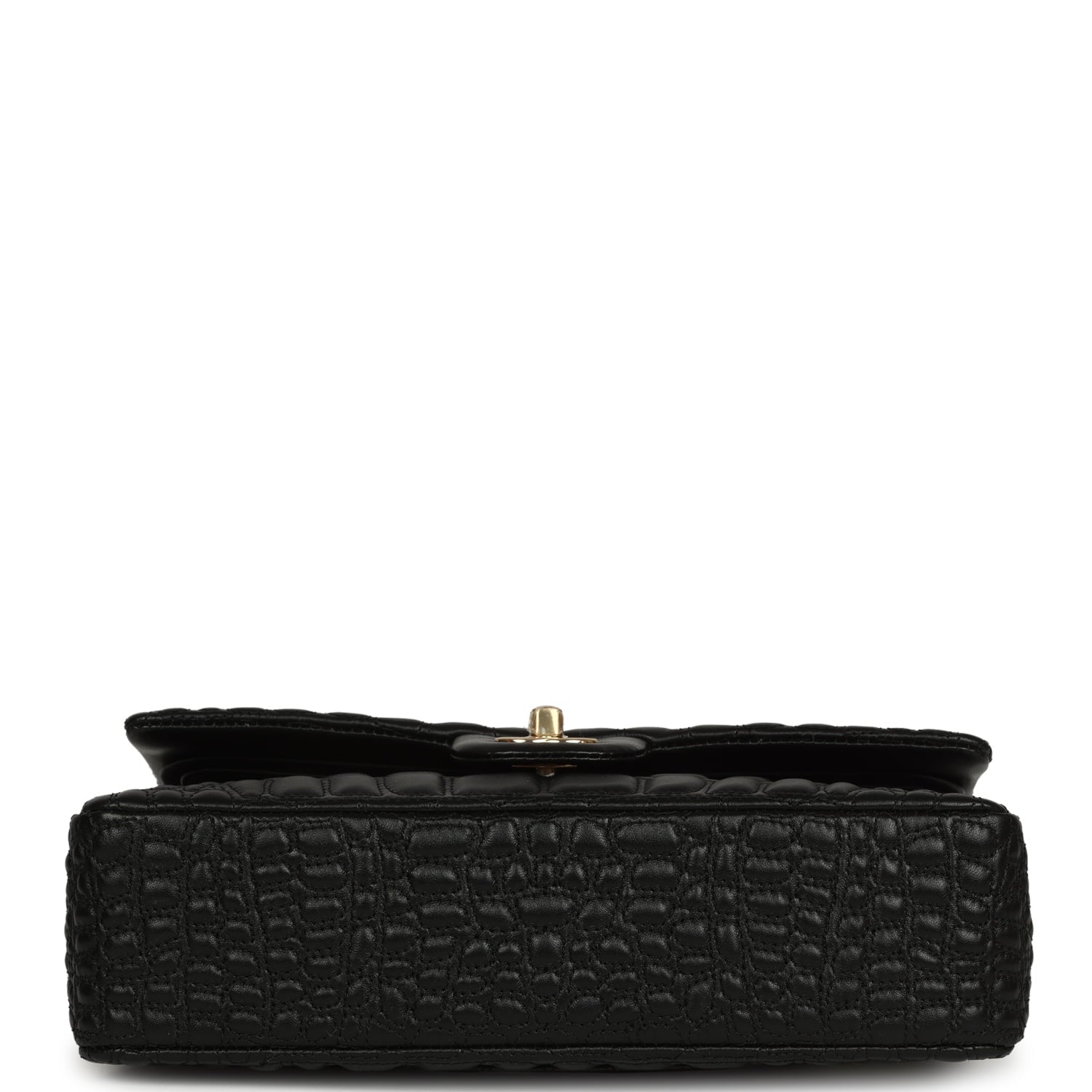Medium Classic Croc Embossed Double Flap Bag Black Lambskin Gold Hardware