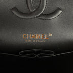 Medium Classic Croc Embossed Double Flap Bag Black Lambskin Gold Hardware