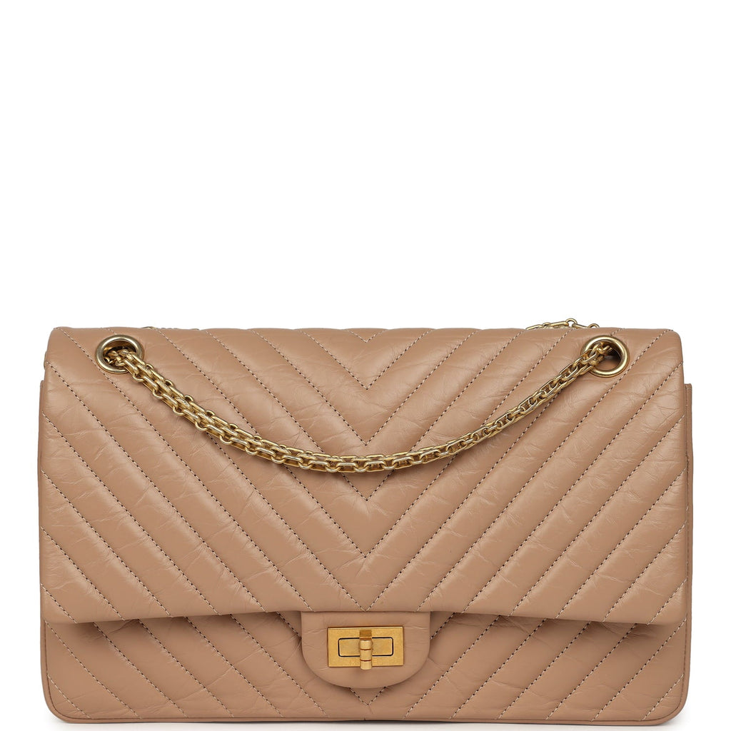 Medium Chevron Reissue 226 2.55 Double Flap Bag Beige Aged Calfskin Antique Gold Hardware