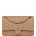 Medium Chevron Reissue 226 2.55 Double Flap Bag Beige Aged Calfskin Antique Gold Hardware