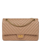 Medium Chevron Reissue 226 2.55 Double Flap Bag Beige Aged Calfskin Antique Gold Hardware