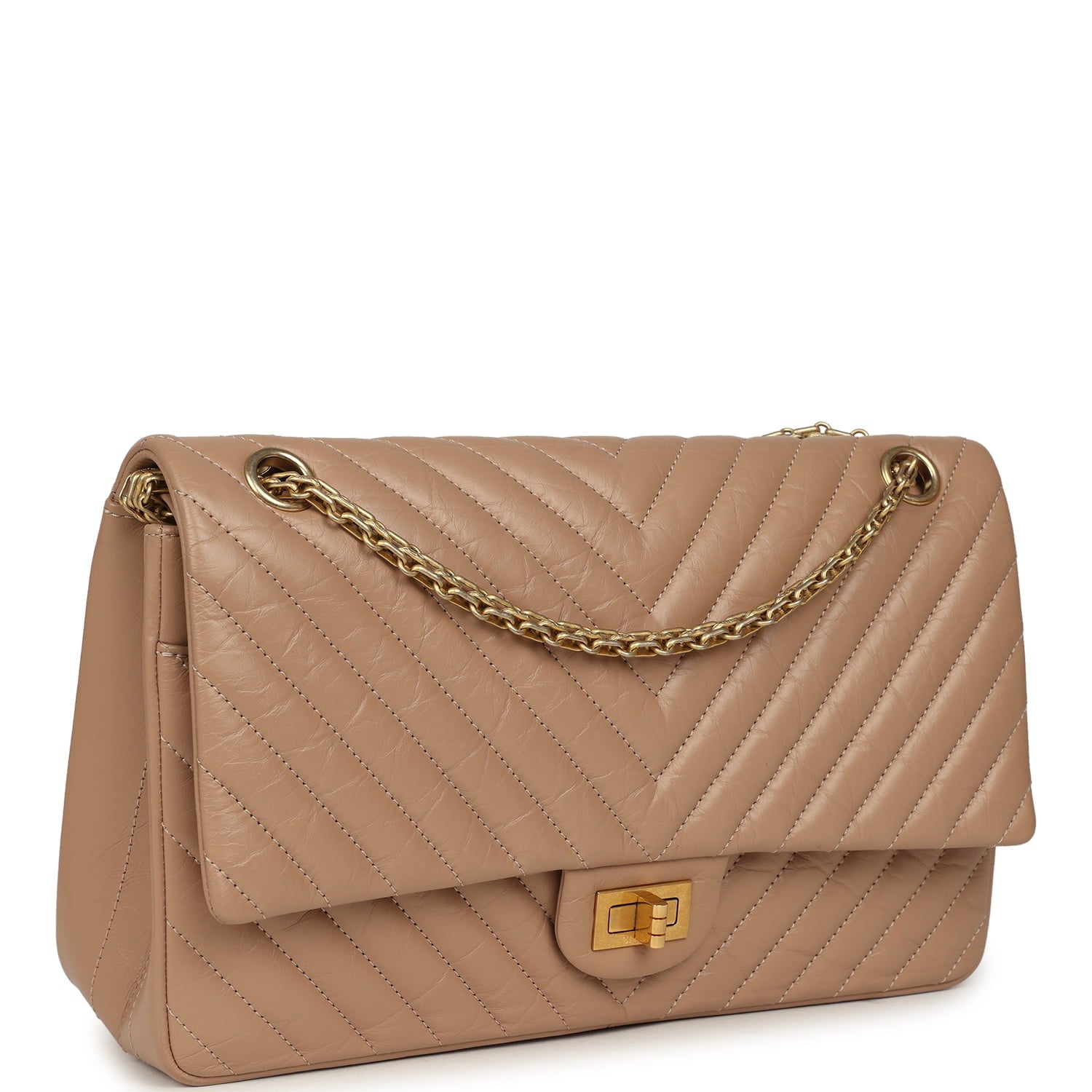 Medium Chevron Reissue 226 2.55 Double Flap Bag Beige Aged Calfskin Antique Gold Hardware