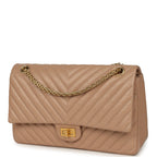 Medium Chevron Reissue 226 2.55 Double Flap Bag Beige Aged Calfskin Antique Gold Hardware