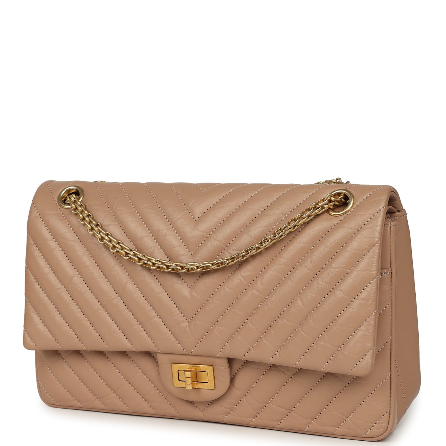 Medium Chevron Reissue 226 2.55 Double Flap Bag Beige Aged Calfskin Antique Gold Hardware