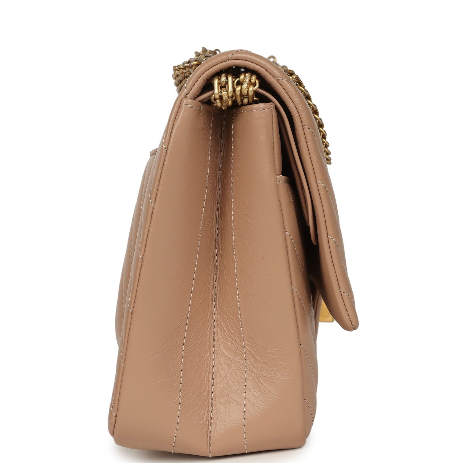 Medium Chevron Reissue 226 2.55 Double Flap Bag Beige Aged Calfskin Antique Gold Hardware