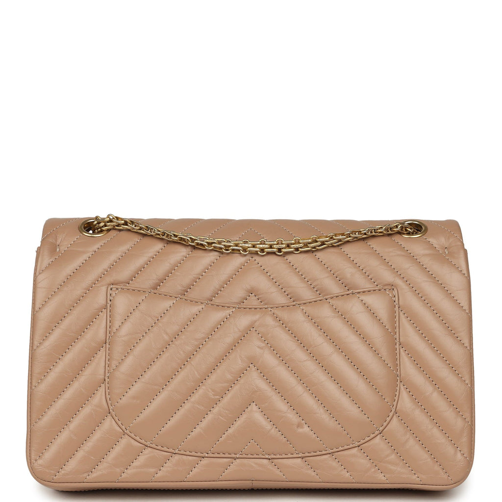 Medium Chevron Reissue 226 2.55 Double Flap Bag Beige Aged Calfskin Antique Gold Hardware