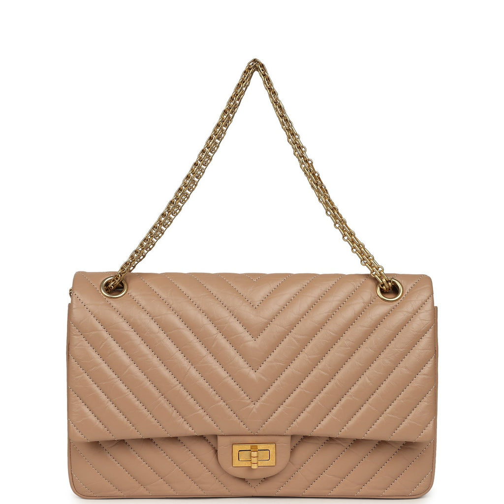 Medium Chevron Reissue 226 2.55 Double Flap Bag Beige Aged Calfskin Antique Gold Hardware
