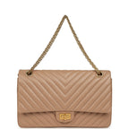 Medium Chevron Reissue 226 2.55 Double Flap Bag Beige Aged Calfskin Antique Gold Hardware
