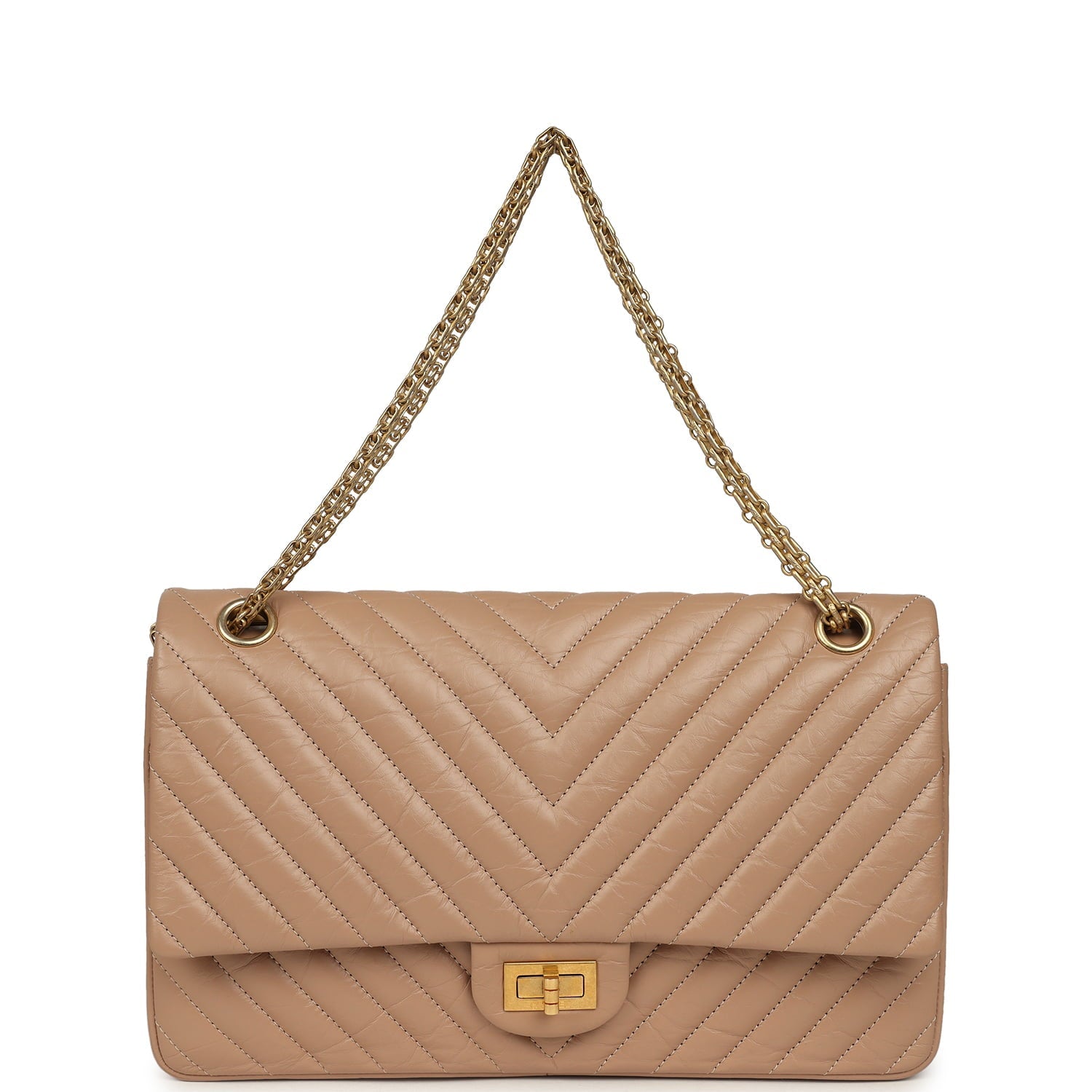 Medium Chevron Reissue 226 2.55 Double Flap Bag Beige Aged Calfskin Antique Gold Hardware