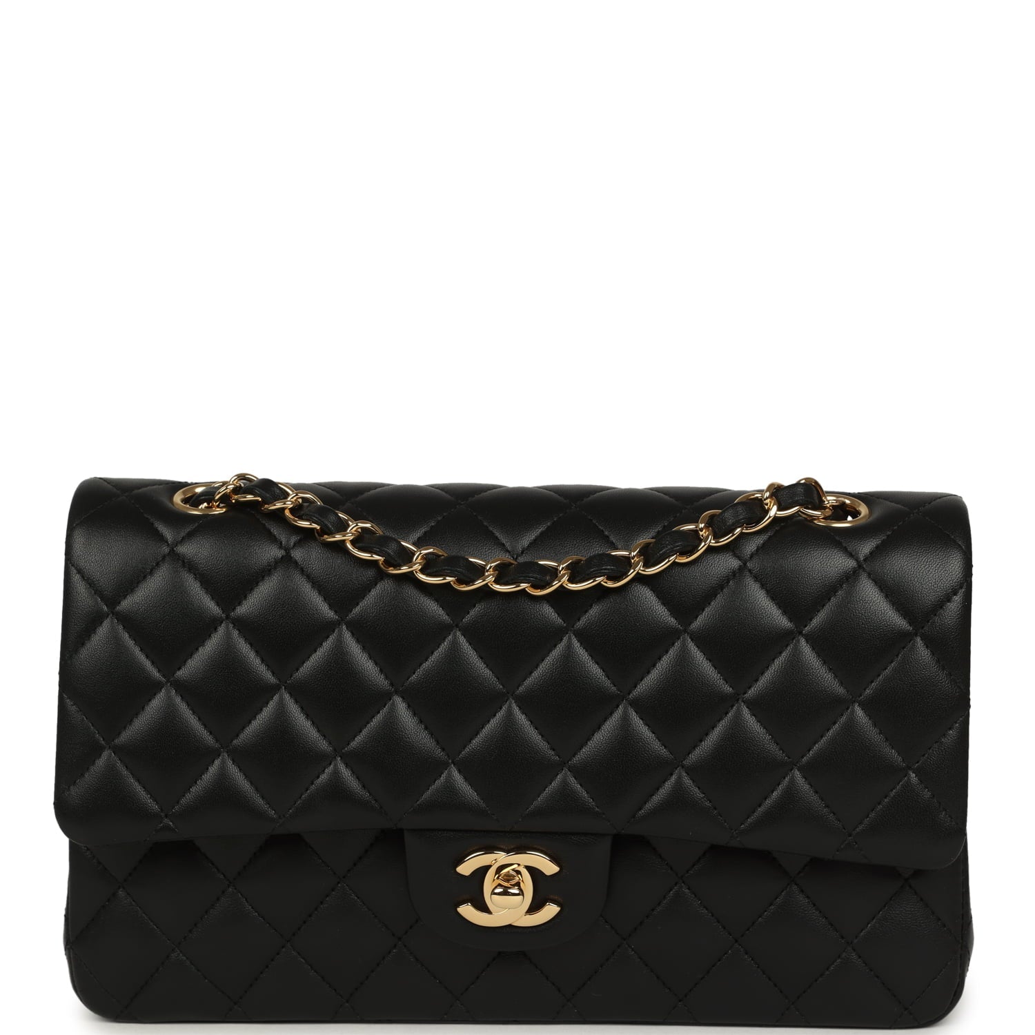 Medium Classic Double Flap Bag Black Lambskin Gold Hardware