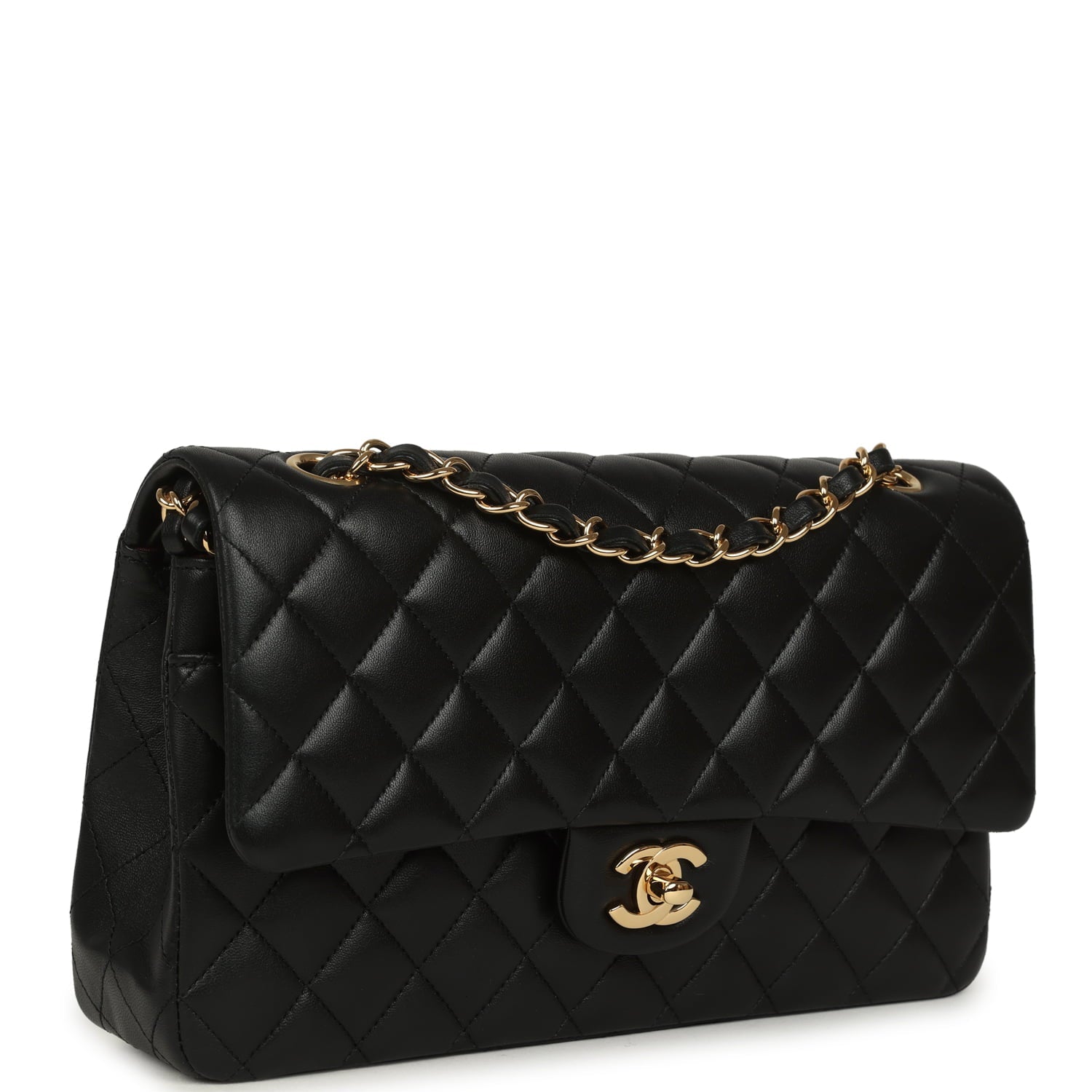 Medium Classic Double Flap Bag Black Lambskin Gold Hardware
