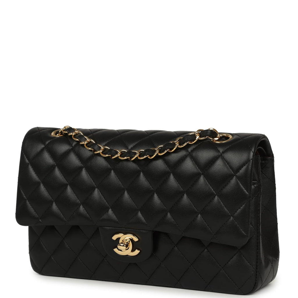 Medium Classic Double Flap Bag Black Lambskin Gold Hardware