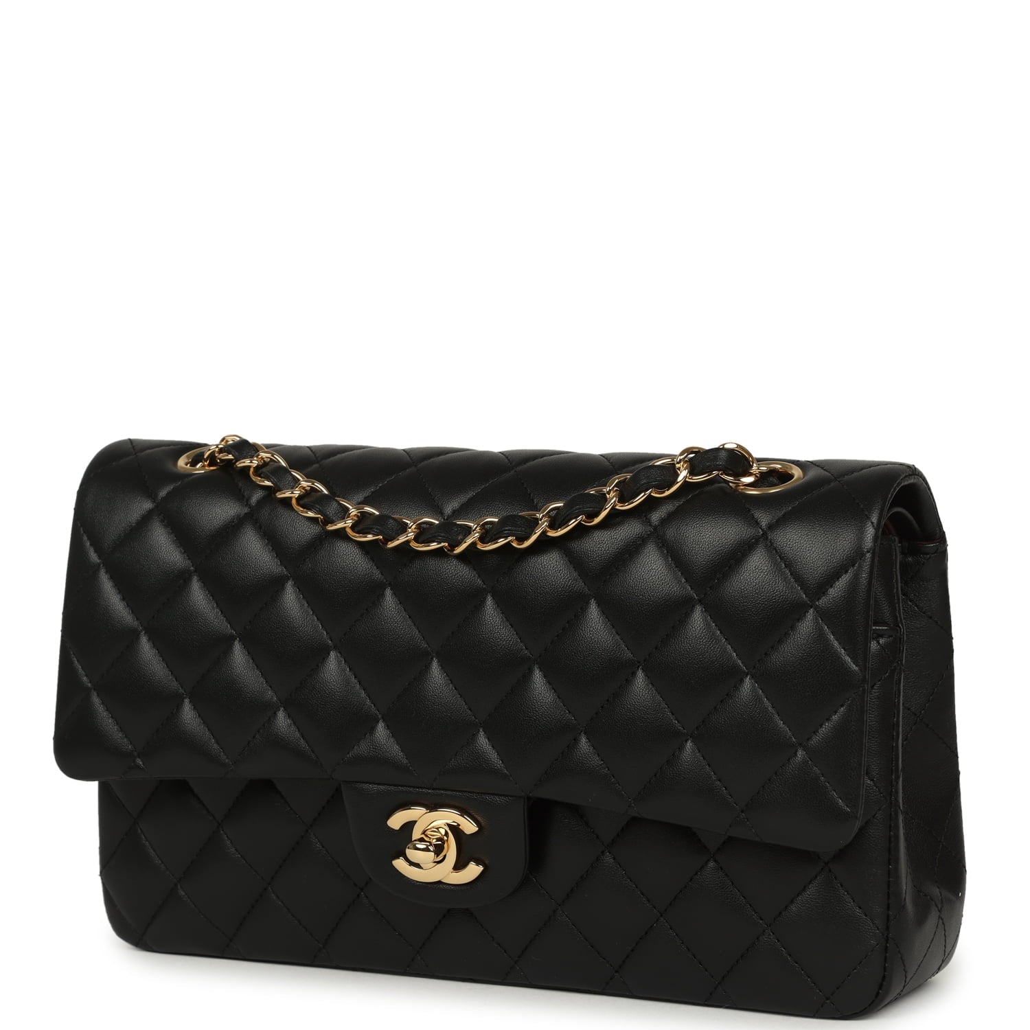 Medium Classic Double Flap Bag Black Lambskin Gold Hardware