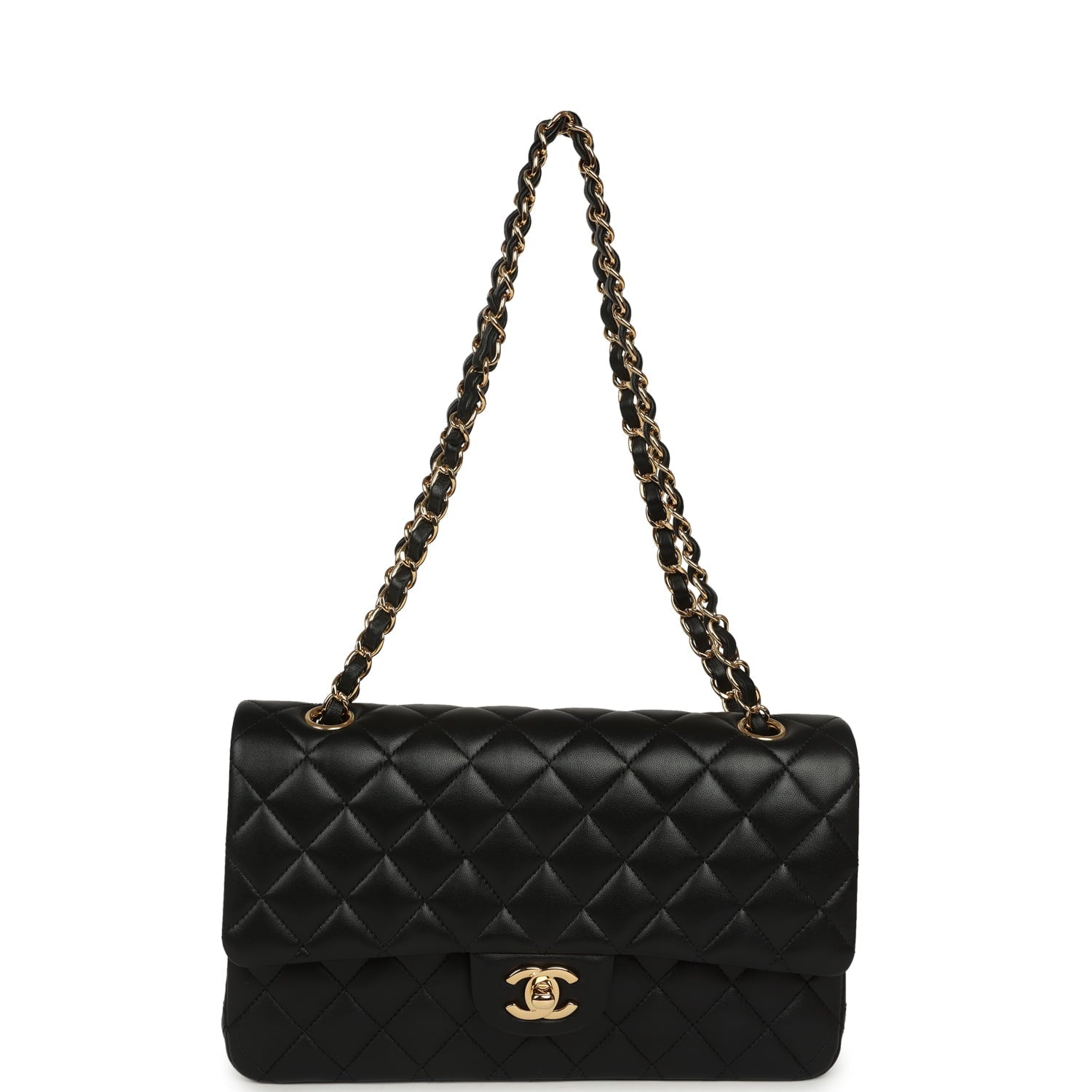 Medium Classic Double Flap Bag Black Lambskin Gold Hardware