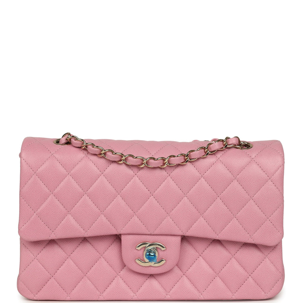 Medium Classic Double Flap Bag Pink Shiny Caviar Light Gold Hardware